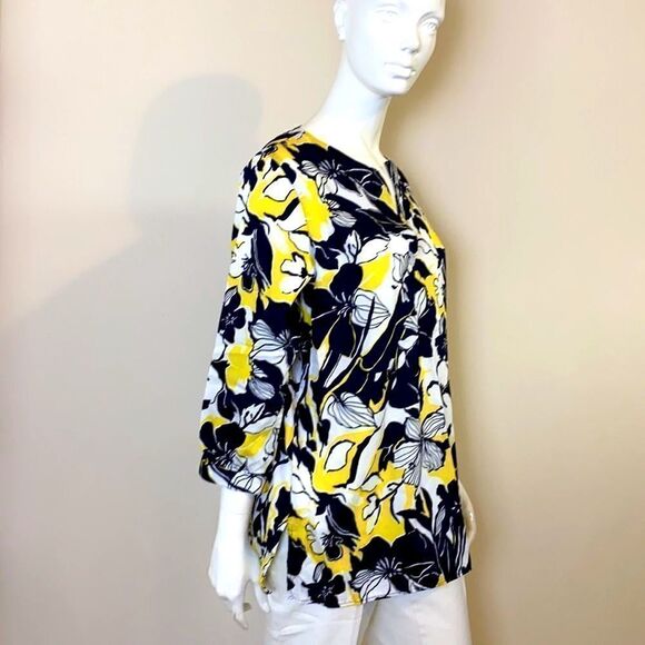 Ralph Lauren Chaps Black Print Cotton Tunic Top Size Large NWOT - Picture 2 of 6